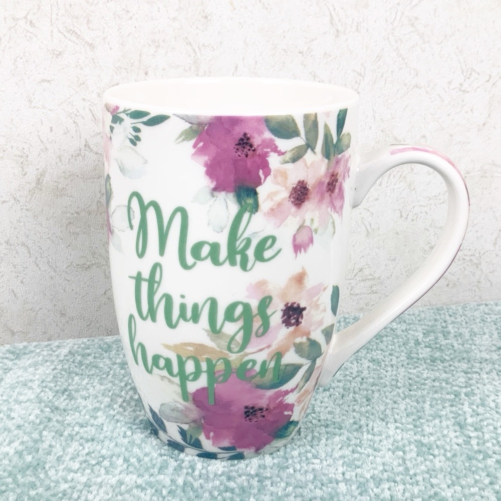 Orly Maison Make Things Happen Floral Mug 18 Oz Spring Green Purple Pink